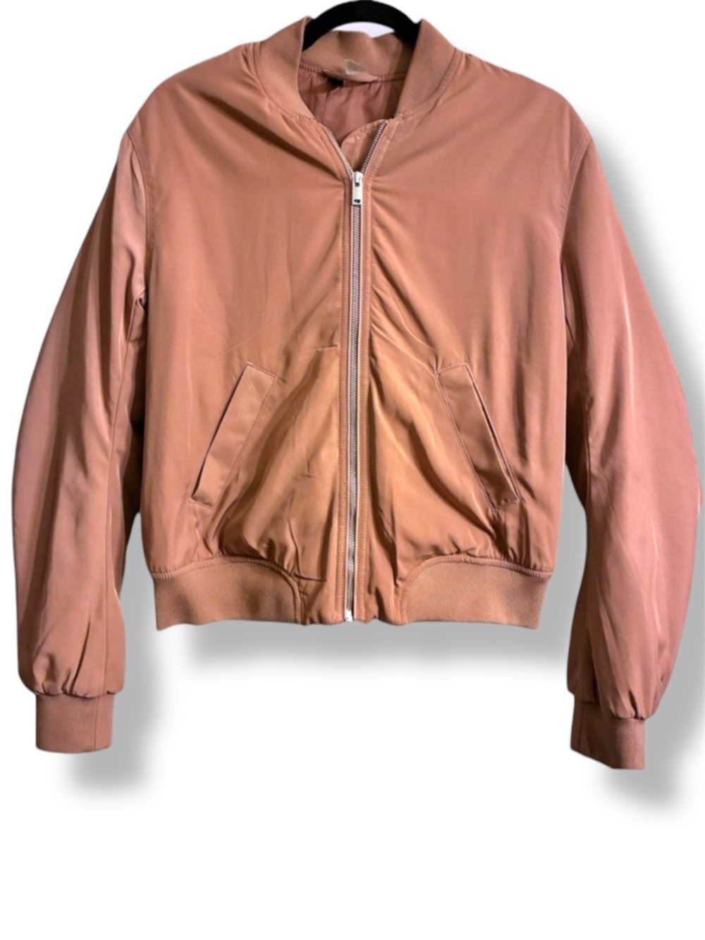 🤎 H&M Dusty Rose Bomber Jacket Size Small Zip Front EUC